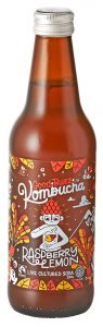 A bottle of Good Buzz Raspberry and Lemon kombucha