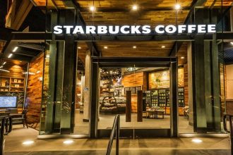 The exterior of a Starbucks store in California