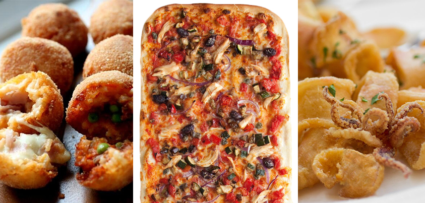 A collage of food available from Toto Pizza