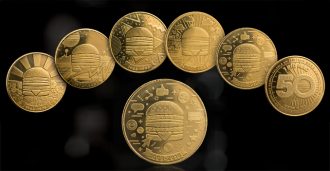 Five different MacCoins, displaying different images