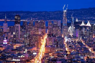 The San Francisco skyline at night