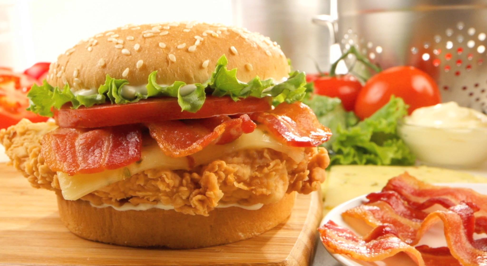 A chicken and bacon burger from Texas Chicken