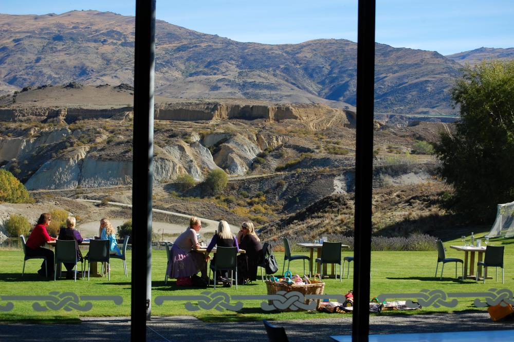View from the Carrick winery restaurant over the Bannockburn inlet