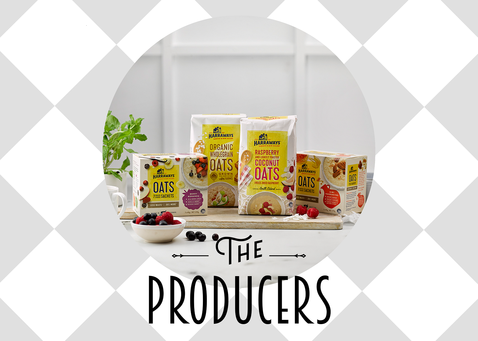 A variety of Harraways products with text "The Producers" at the bottom