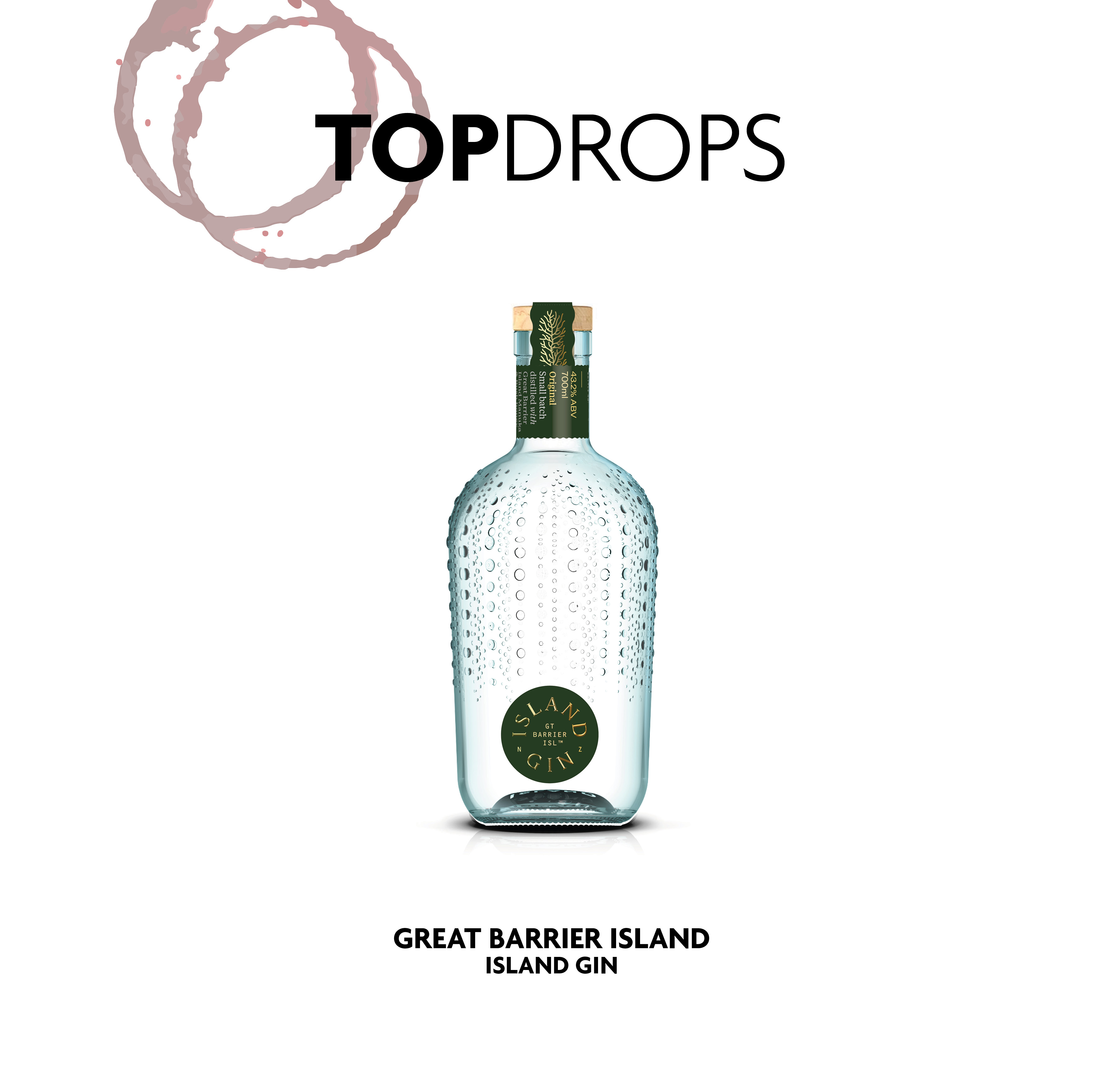 Top Drops with Island Gin bottle