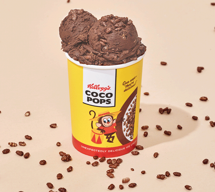 Kellogg’s Coco Pops is a delicious milky chocolate ice cream interspersed with the crunch of Chocolate flavoured toasted rice.